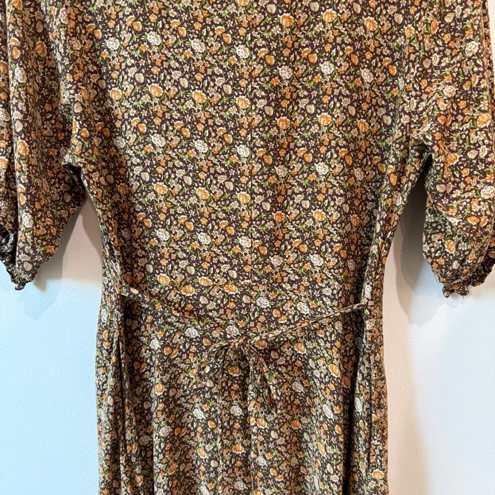 Natural Life Brown Floral Button Front Dress Boho Midi Prairie Cottagecore Sz S - Picture 6 of 8